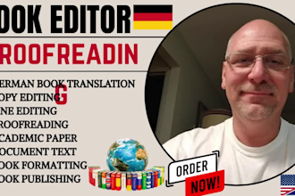 manually proofread, copy , line edit your german book, novel and document text