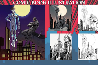 draw comic book illustration, comic art pages superhero comic as a comic artist