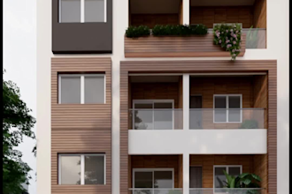provide modern exterior elevation with photorealistic render
