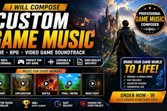 compose custom indie game music, video game soundtrack, rpg music, game audio