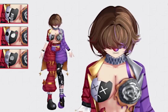 design live2d vtuber model, vtuber rigging, 2d vtuber model, vtuber commission