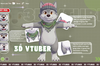 design a 3d furry vtuber avatar, vroid, vrchat bundling ready to use