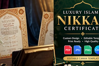 design a luxury editable islamic nikkah wedding certificate