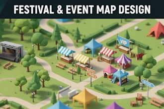design festival map, event map, 3d isometric map, venue map and vector map