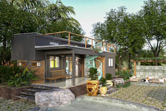 design modern tiny house and 3d architectural rendering