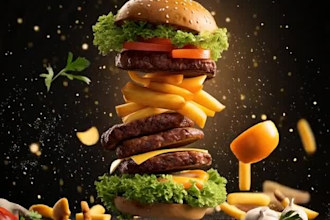 design premium food poster, restaurant ads, burger social media design
