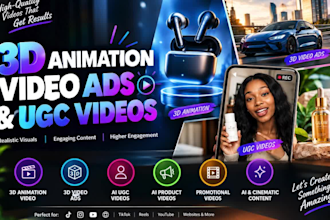 create 3d animation, 3d video ads and engaging ugc videos