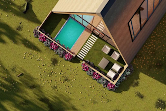 design airbnb cabin and villa exterior photorealistic 3d render