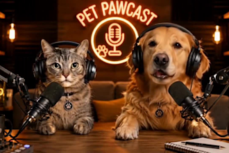 do funny ai dog talk, ai dog interview, ai podcast, ai dog funny story