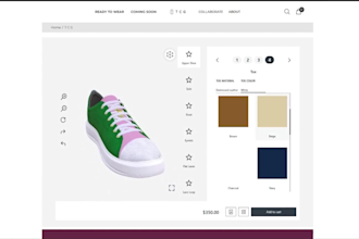do 3d product configurator for shoe, bags, cloth using threejs for shopify store