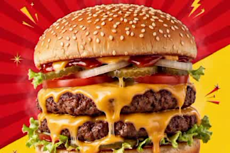 design modern burger poster, food menu and restaurant flyer