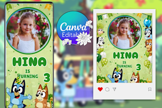 create bluey birthday invitation video or any custom kids party invitation
