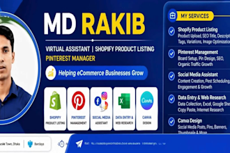 virtual assistant, shopify product listing, pinterest manager