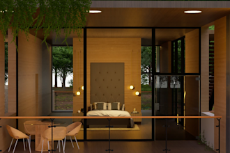 design modern minimalist house, cabin or villa with realistic 3d rendering