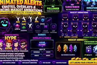 create animated twitch alerts, emotes and stream assets dancing mascot