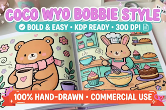 draw illustration in coco wyo bobbie style and bobbie goods