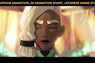 do 2d cartoon animation, 2d music video, 2d short film, japanese anime style