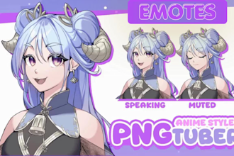 custom pngtuber model anime style for your twitch stream, chibi pngtuber, emotes