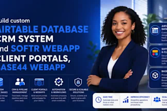 build custom airtable database crm, softr webapp client portals, base44 web app