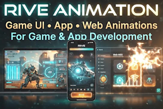 design rive animation game ui for roblox game app development, rive game rigging