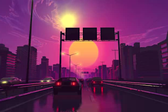 design a 4k retrowave animated background loop for vtubers