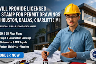 provide licensed pe stamp for permit drawings in houston, dallas, charlotte mi