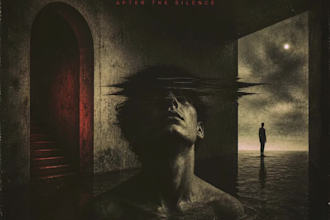 design a dark cinematic album cover with a raw analog aesthetic