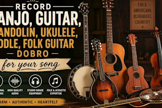 record banjo, guitar, mandolin, ukulele, fiddle, folk guitar dobro for your song
