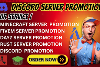 promote your gaming discord server, minecraft,dayz,rust, fivem server promotion