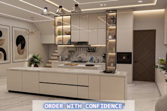 do interior bathroom design and kitchen design 3d rendering