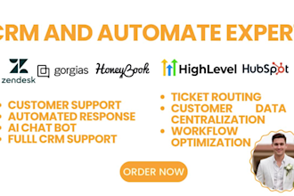 setup ai chatbot,livechat,agent,crm automation in zendesk,zoho,gorgias,hubspot