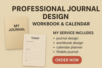 create editable journal design workbook, calendar, printable pdf digital journal