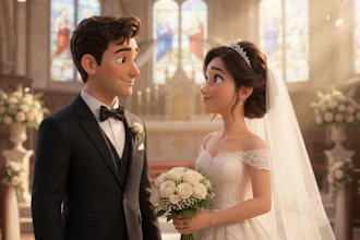 3d pixar style ai animation proposal video, ai storytelling, wedding video