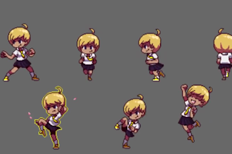 create pixel art character pixel sprite sheet for pixel animation for game art