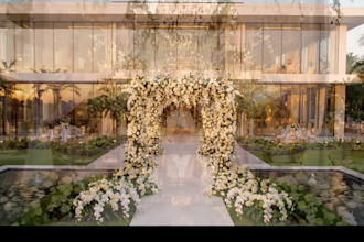 design modern 3d wedding decor, hall, exterior event concept and planning