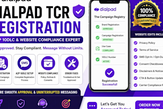 do dialpad, tcr compliance, a2p 10dlc registration simple compliant website edit