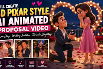 do 3d pixar style animation proposal video love storytelling romantic video