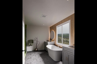 design a modern and  realistic 3d bathroom interior