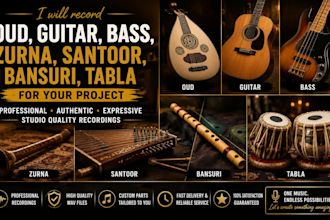 record oud, guitar, bass, zurna, santoor, bansuri , tabla for your project