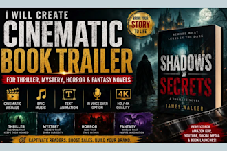 create cinematic book trailer for thriller mystery horror fantasy novels