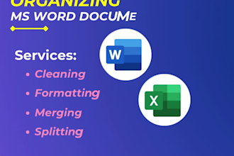 clean, format, merge, split word data and convert to pdf
