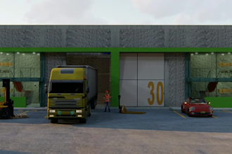 do 3d factory warehouse flythrough, 3d industrial facility logistics animation