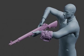 model and animate 3d guns for unreal engine and unity games