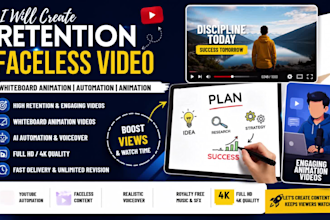 create retention faceless video, whiteboard automation faceless and animation