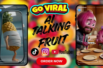 create ai talking fruit, product animation, mascot videos for social media ads