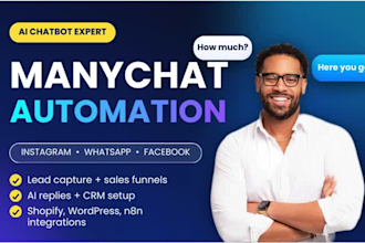 setup manychat automation, manychat chatbot for instagram, whatsapp, facebook