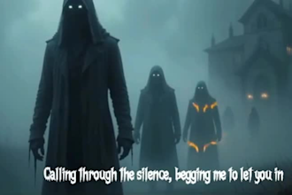 produce  a cinematic ai music video, dark metal lyric video and gothic visuals