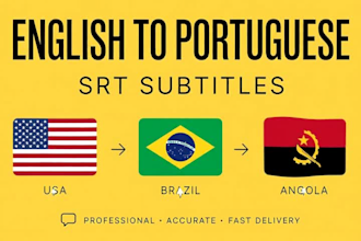 translate english to portuguese and create professional srt subtitles