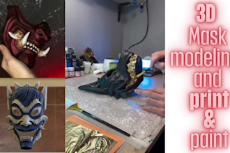 create 3d cosplay armor, 3d helmet, halloween mask, props for 3d printing