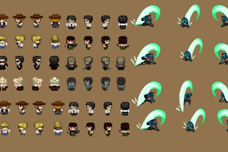 design pixel art character 8 bit, 16 bit, 32 bit, sprite sheet pixel animation